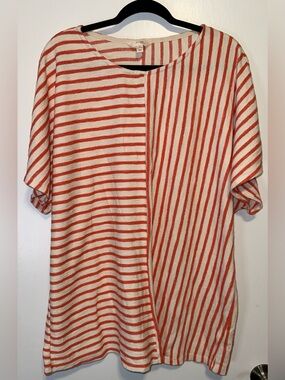 Terra & Sky Coral and Cream Striped Short-Sleeve Tunic